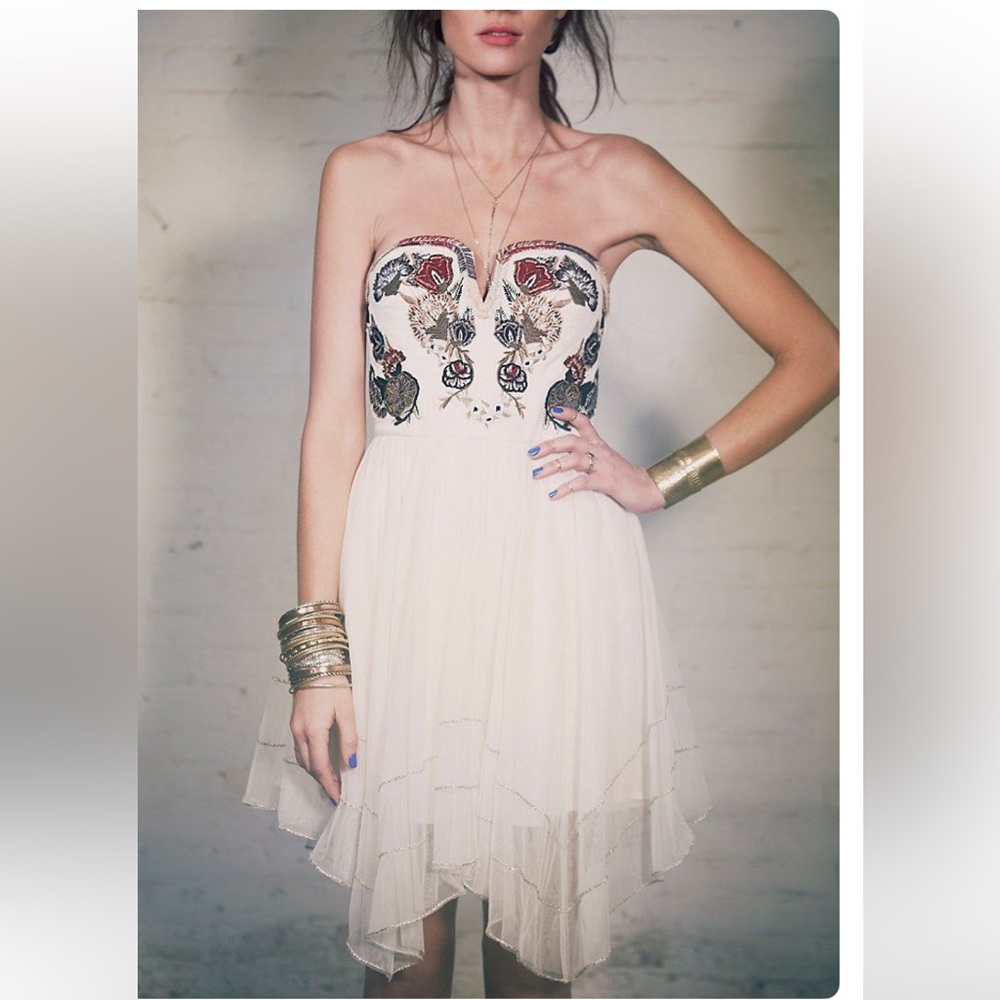 Free People Strapless Embroidered Tulle Dress